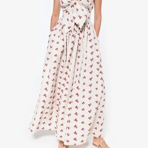 Dos Marquesas Baya Del Bosque Embroidered Linen Ankle Skirt Womens Small New